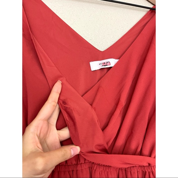Ali & Jay The Left Bank Pleated Midi Dress XS Rust Tie Sleeve Chiffon - Picture 8 of 11